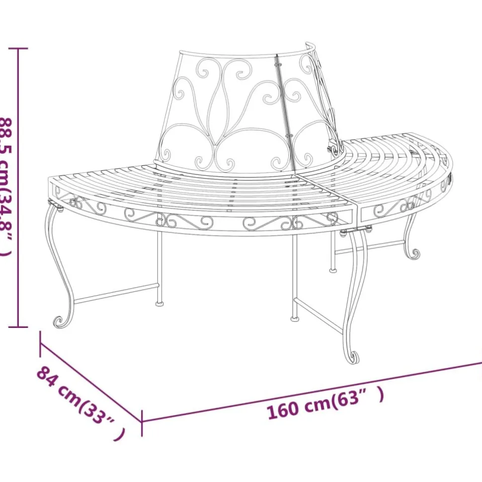 Puolipyöreä puunympäryspenkki Ø 160 cm musta teräs