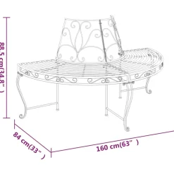 Puolipyöreä puunympäryspenkki 2 kpl Ø 160 cm musta teräs