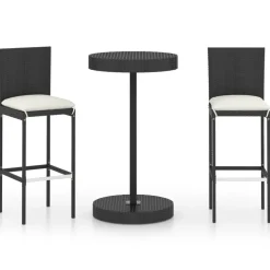 Puutarhan bistrosarja 3-osainen tyynyillä polyrottinki musta (95445)