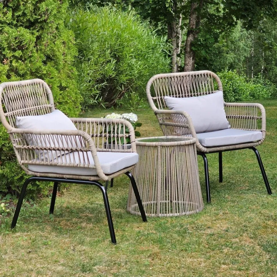 Puutarhasetti Tenstar Kap Verde, 2 tuolia ja 1 pöytä, vaaleanharmaa