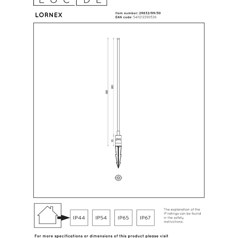Puutarhaspotti Lucide Lornex, Ø4.9cm, IP54, 6W, musta