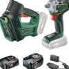 Renkaanvaihtosarja Bosch DIY iskumutterinväännin + paineilmapumppu 18V 2,0+4,0 Ah akuilla