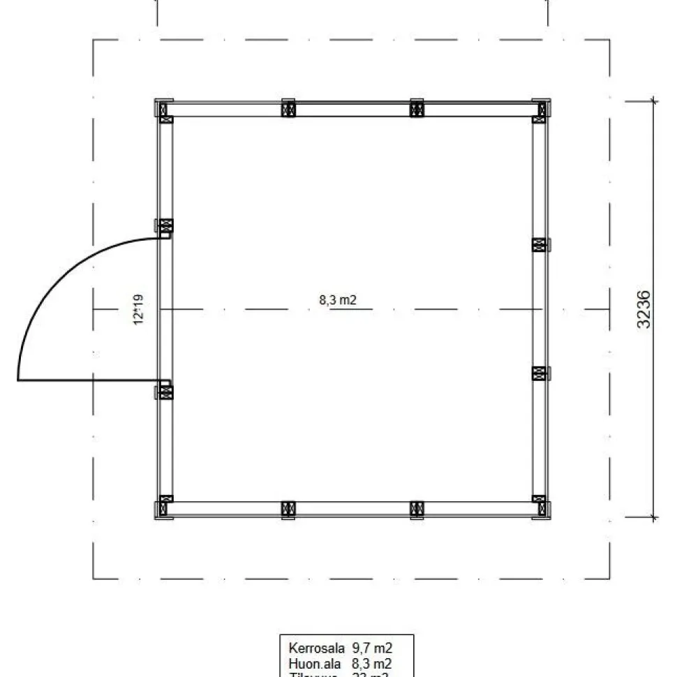 Roskakatos Timburg RK10, 3040x3226mm, 9.7m², puuvalmis