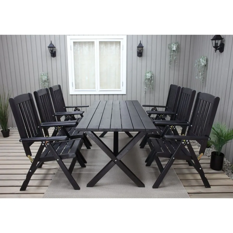 Ruokailuryhmä Baltic Garden Scottsdale 190cm pöytä + 6 tuolia musta