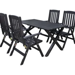 Ruokailuryhmä Baltic Garden Scottsdale 150cm pöytä + 4 tuolia musta