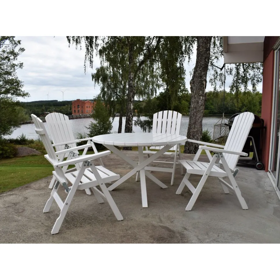 Ruokailuryhmä Baltic Garden Scottsdale Ø112cm pöytä + 4 Kungshamn tuolia valkoinen
