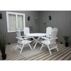 Ruokailuryhmä Baltic Garden Scottsdale Ø112cm pöytä + 4 Kungshamn tuolia valkoinen