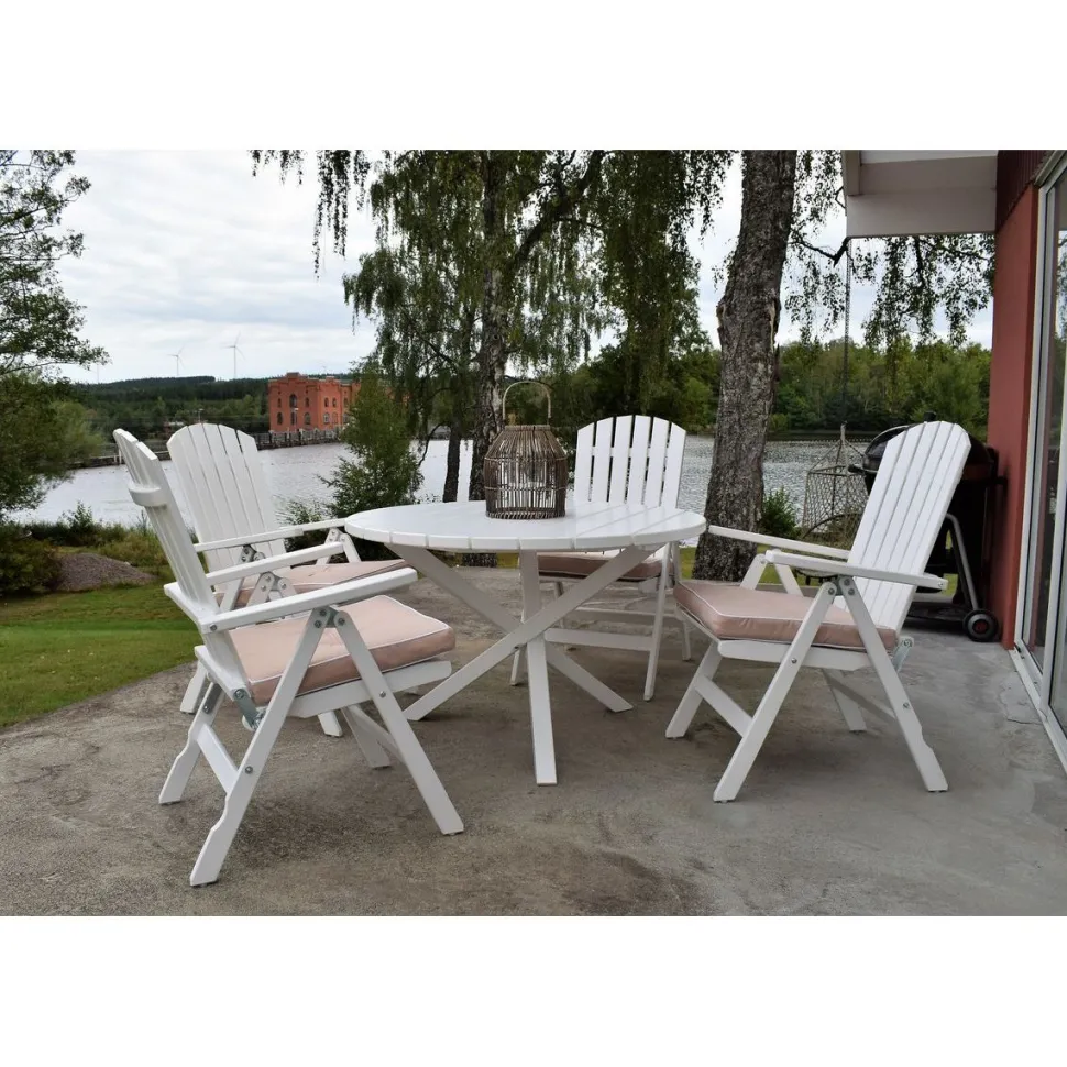 Ruokailuryhmä Baltic Garden Scottsdale Ø112cm pöytä + 4 Kungshamn tuolia valkoinen