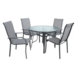 Ruokailuryhmä Home4You Everetø102cm + 4 tuolia, harmaa