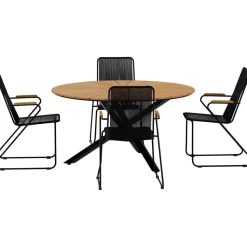 Ruokailuryhmä ulos Venture Home, musta Mexico-pöytä Ø140cm + 4 mustaa Bois-tuolia