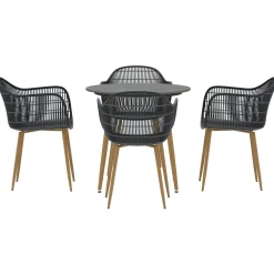 Ruokailuryhmä Venture Home Anafi, ø80cm , 4-istuttava, musta/ruskea