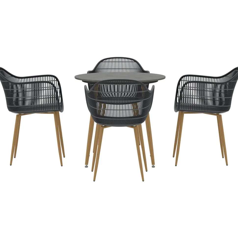Ruokailuryhmä Venture Home Anafi, ø80cm , 4-istuttava, musta/ruskea