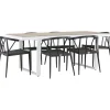 Ruokailuryhmä Venture Home, 200x90cm, beige/valkoinen Merlo-pöytä + 6 mustaa Stina-tuolia
