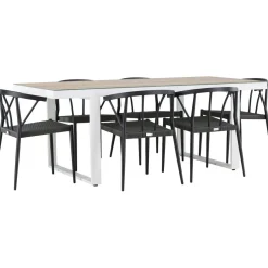 Ruokailuryhmä Venture Home, 200x90cm, beige/valkoinen Merlo-pöytä + 6 mustaa Stina-tuolia