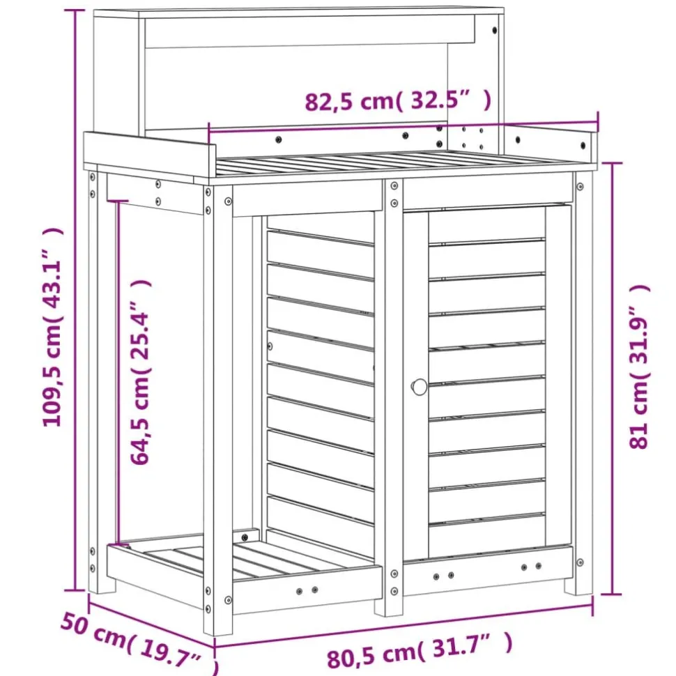 Ruukutuspöytä hyllyllä, 82,5x50x109,5 cm, eri värejä (33976)
