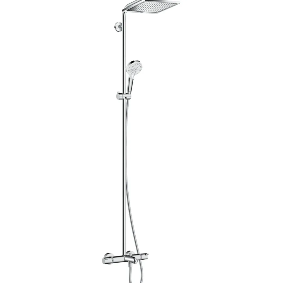 Sadesuihkusetti Hansgrohe Crometta E Showerpipe 240 1jet, termostaattihanalla, juoksuputkella, suihkupää ⌀240mm, kiiltävä kromi