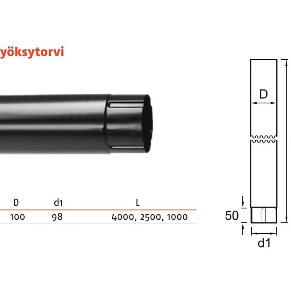 Sadevesijärjestelmä Ruukki puolipyöreä: syöksytorvi pyöreä 4.0m ø100mm, eri värejä