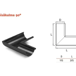 Sadevesijärjestelmä Ruukki puolipyöreä: kourun sisäkulma 90° ø125mm, eri värejä