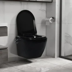 Seinäkiinnitettävä reunaton WC/bidee keramiikka musta