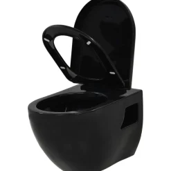 Seinään kiinnitettävä WC piilotetulla säiliöllä musta keraaminen