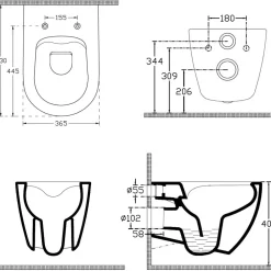 Seinä-WC-istuin Interia Infinity Rimless, huuhtelukaulukseton, matta, eri värejä