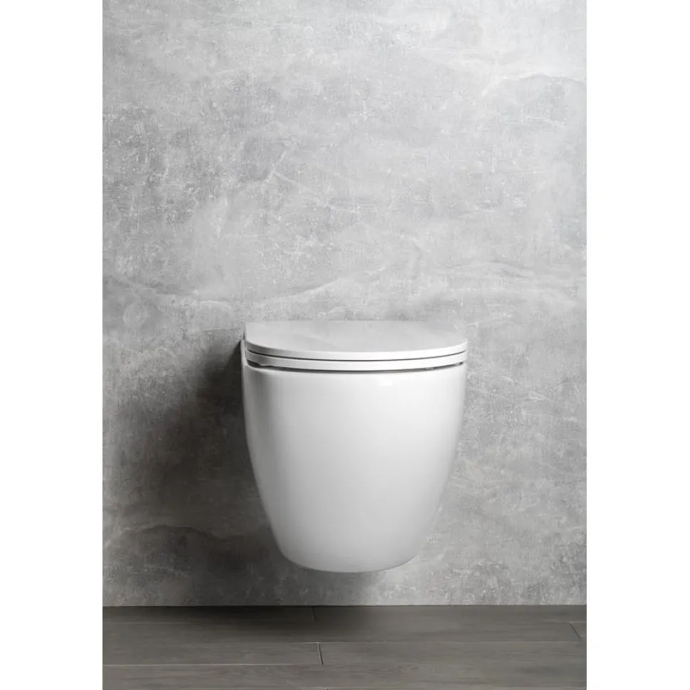Seinä-WC-istuin Interia Infinity Rimless, huuhtelukaulukseton, valkoinen