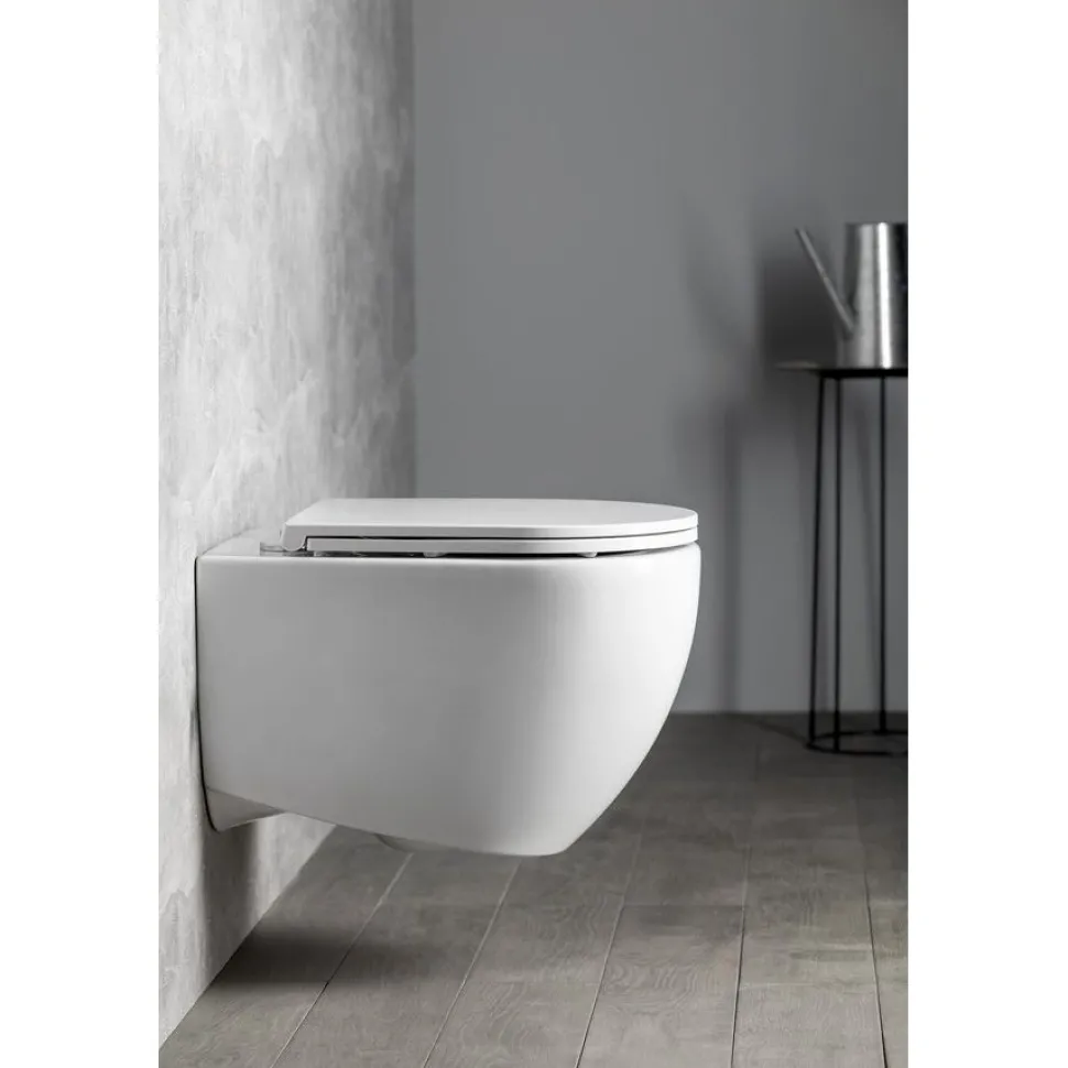 Seinä-WC-istuin Interia Infinity Rimless, huuhtelukaulukseton, valkoinen