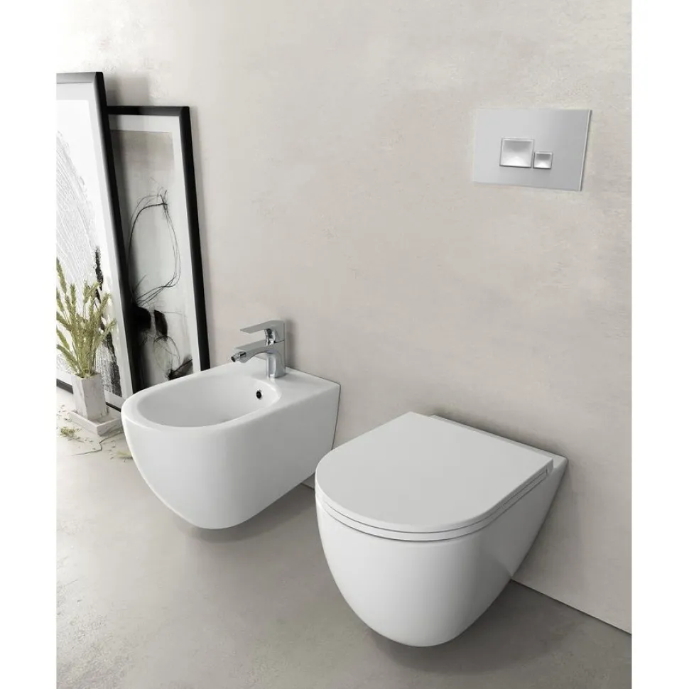 Seinä-WC-istuin Interia Infinity Rimless, huuhtelukaulukseton, valkoinen