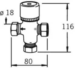 Sekoitusventtiili Oras 421015 DN15/Cu18 37-65°C