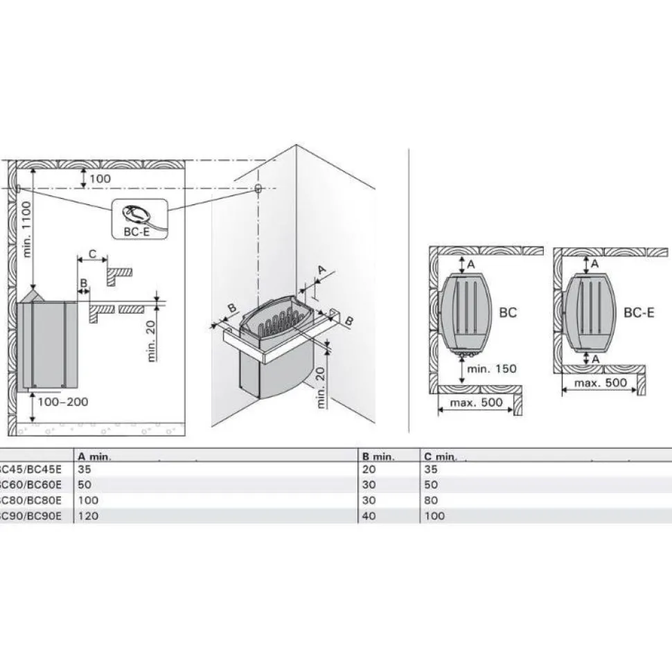 Sähkökiuas Harvia Vega BC80 8 kW 7-12 m³ kiinteä ohjaus