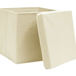 Säilytyslaatikot kansilla 4 kpl 28x28x28 cm kerma