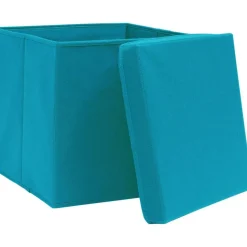 Säilytyslaatikot kansilla 4 kpl 28x28x28 cm vaaleansininen