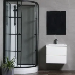 Suihkukaappi Bathlife Betrakta 800x800 mm pyöreä musta kehys valkoinen suihkuseinä