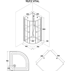 Suihkukaappi Bathlife Betrakta 900x900 mm pyöreä musta kehys