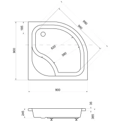 Suihkunurkan allas Interia Deep Tray etulevyllä 900x900x380 mm