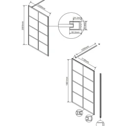 Suihkuseinä Lavabo Walk In, mattamusta profiili, kaksi paneelia, eri kokoja