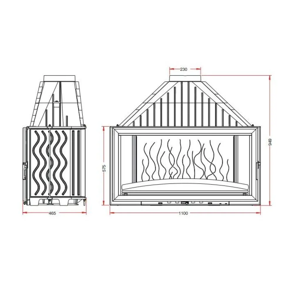 Takkasydän 1100 Grande Vision, 18 kW, harmaa/malmi, 215 kg
