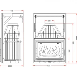 Takkasydän 700 Grande Vision, ylös avautuva luukku, 14 kW, harmaa/malmi, 162 kg