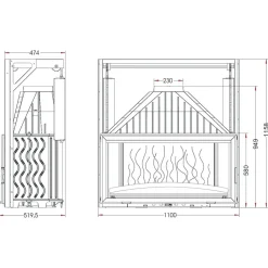Takkasydän 1100 Grande Vision, ylös avautuva luukku, 18 kW, harmaa/malmi, 265 kg