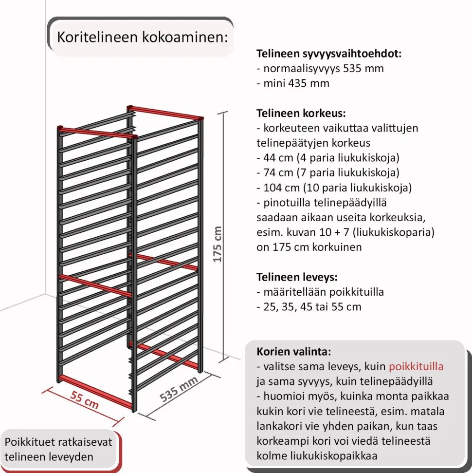 Telinepääty 10-liukukisko Elfa Classic 535x20x1040 mm 2 kpl valkoinen