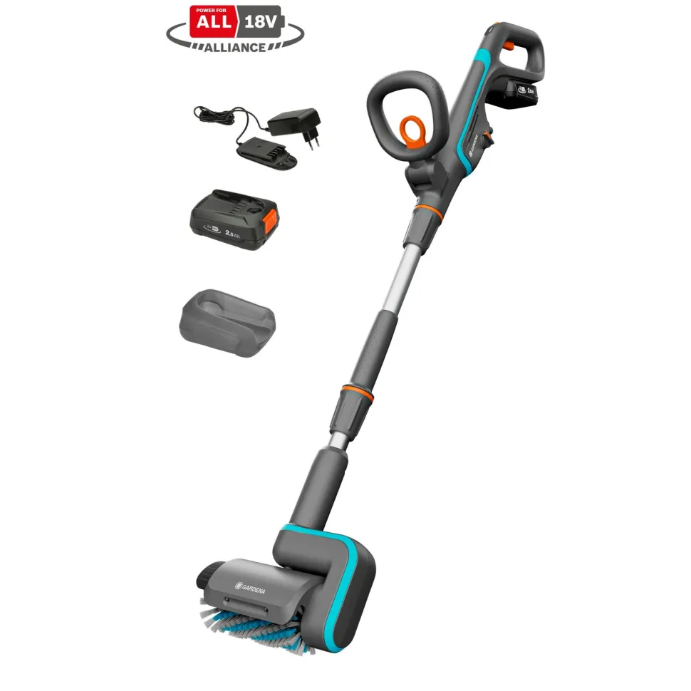 Terassipesuri Gardena AquaBrush Patio P4A 18V 2,5 Ah akulla
