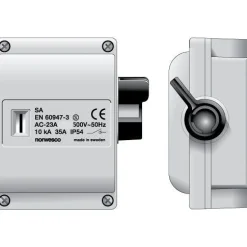 Turvakytkin Norwesco SA316, sivusta väännettävä, 3x16A, 500V, 7.5kW, IP54, harmaa