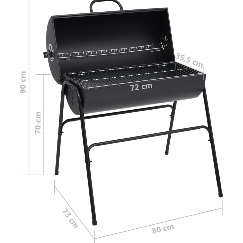 Tynnyrigrilli 2 grilliritilällä 80x95x90 cm teräs musta