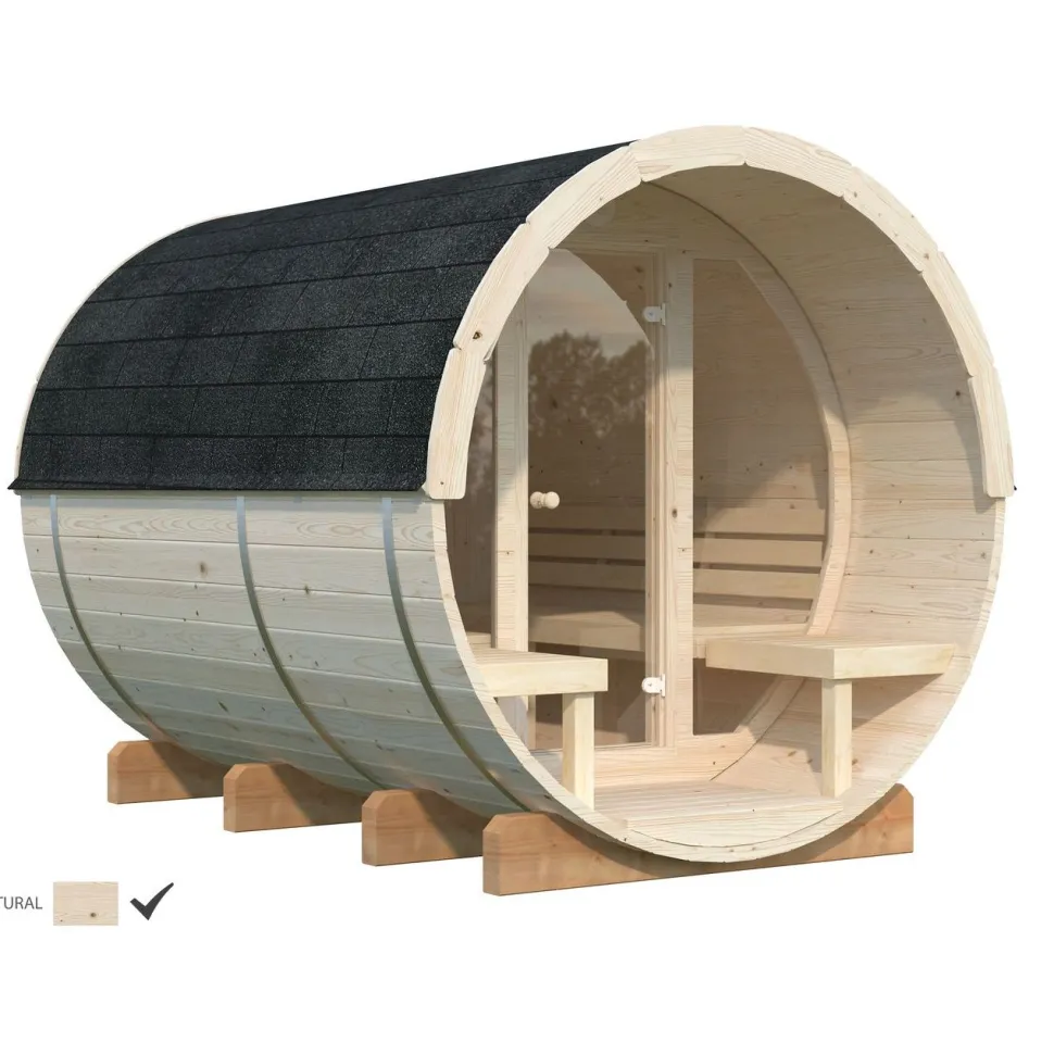 Tynnyrisauna Palmako Anita 1,6+0,7 m², ikkunoilla