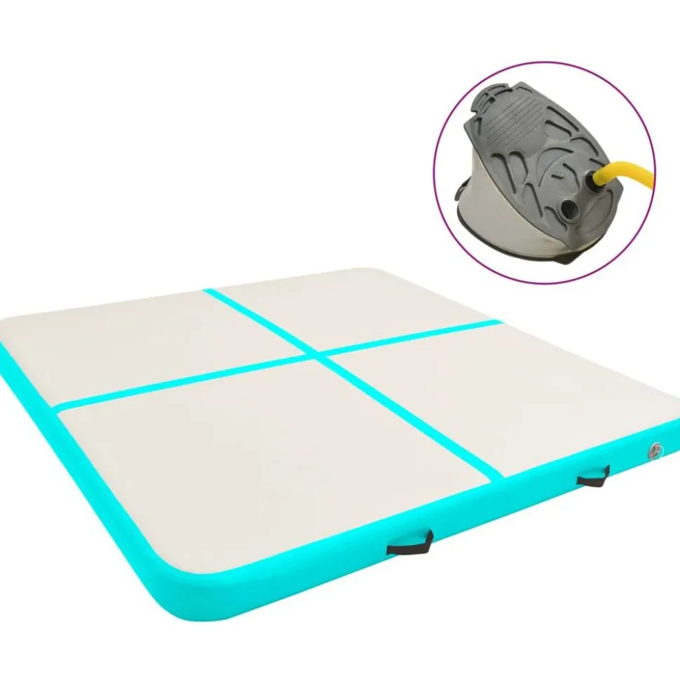 Täytettävä voimistelumatto pumpulla 500x100x15 cm PVC vihreä
