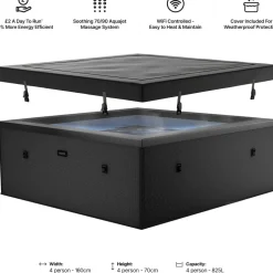 Ulkoporeallas Wave Spa Garda, 6 hlöä, 90 suutinta, WiFi, neliö, koottava, musta