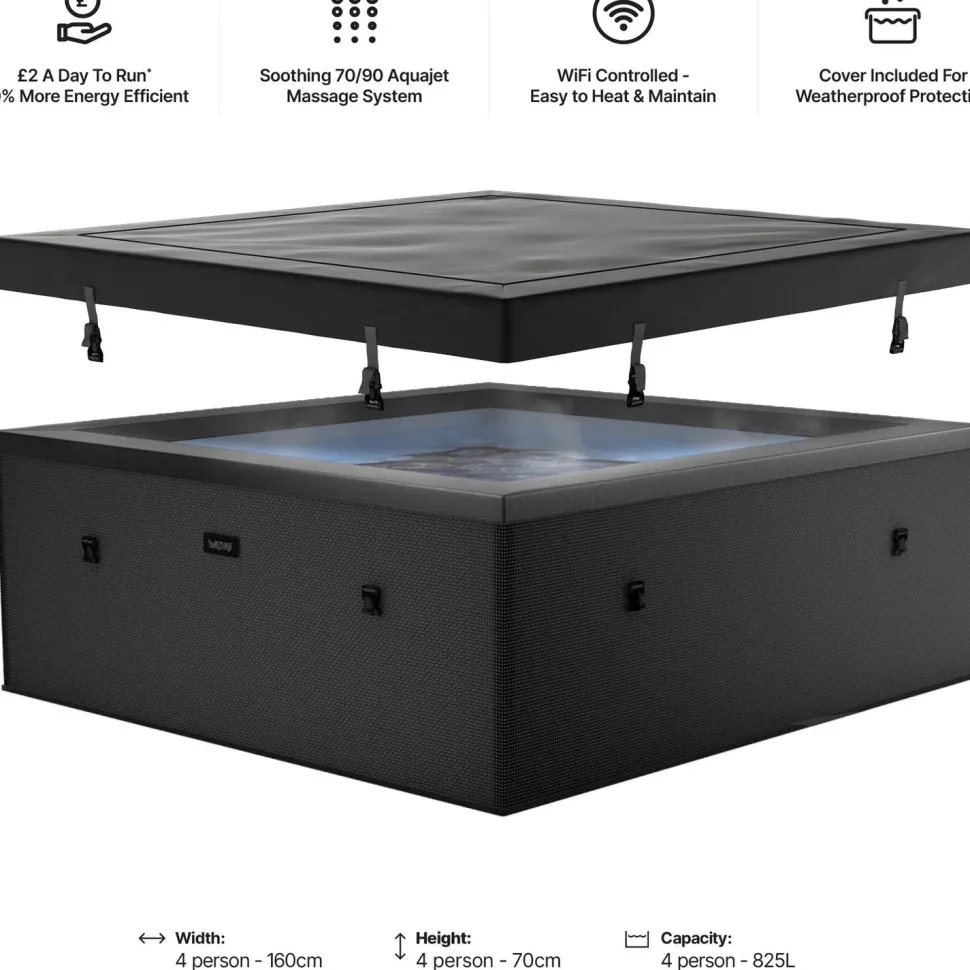 Ulkoporeallas Wave Spa Garda, 6 hlöä, 90 suutinta, WiFi, neliö, koottava, musta