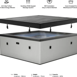 Ulkoporeallas Wave Spa Garda, 6 hlöä, 90 suutinta, WiFi, neliö, koottava, harmaa