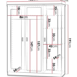 Vaatekaappi Nomla TADEUSZ 15, saranaovet, peili, 135x191cm, ruskea
