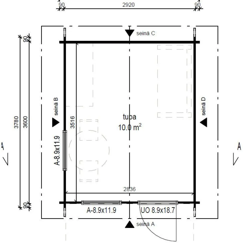 Vierasmaja LP Garden V-M, 10m², harjakatto